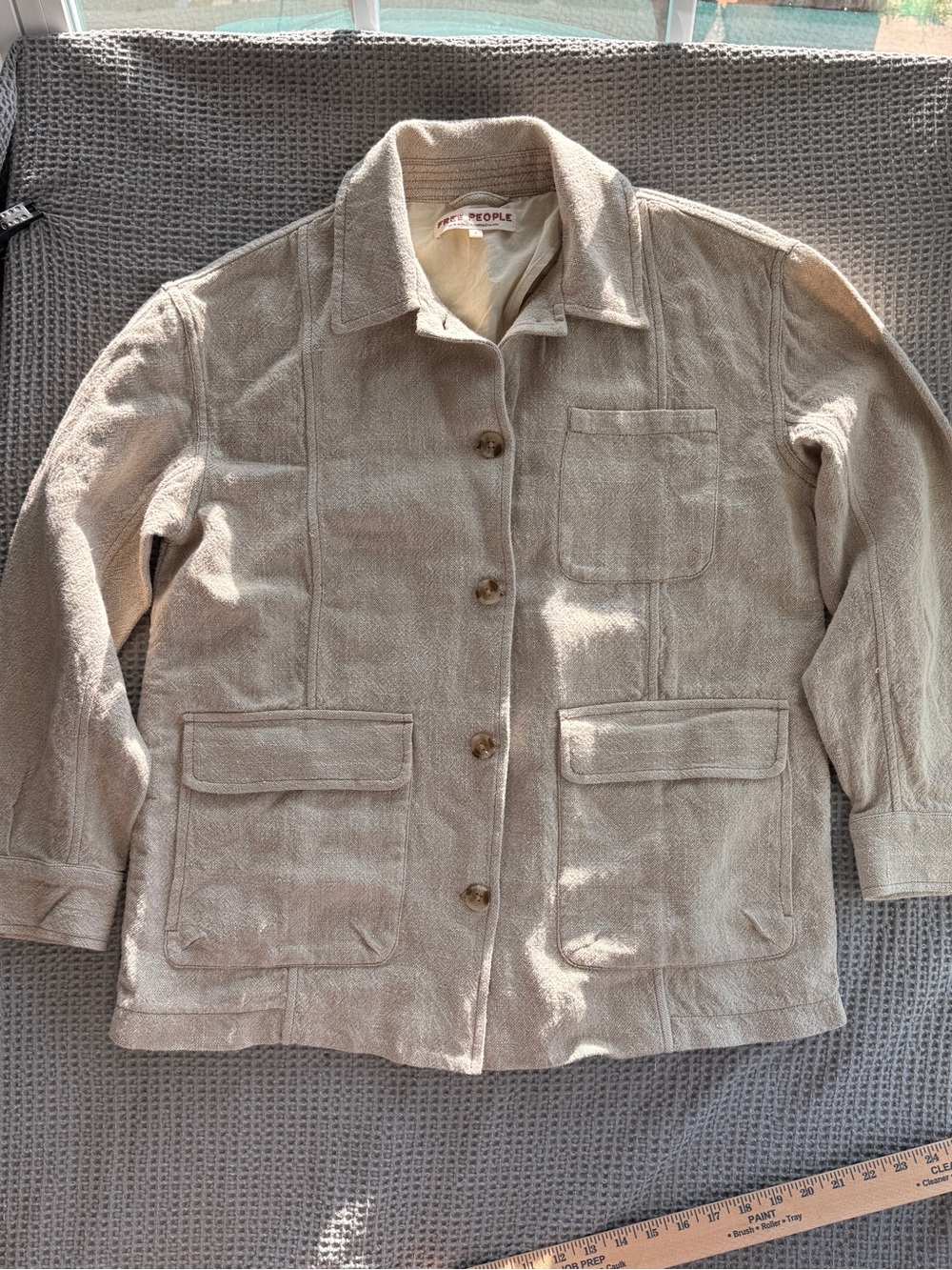 Free People Taupe Beige Textured Button-Front Utility Jacket